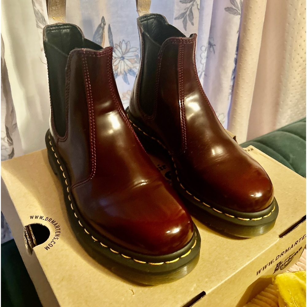 Dr MartenVegan Cherry Red Chelsea Boots in original box size 6 but fits size 7